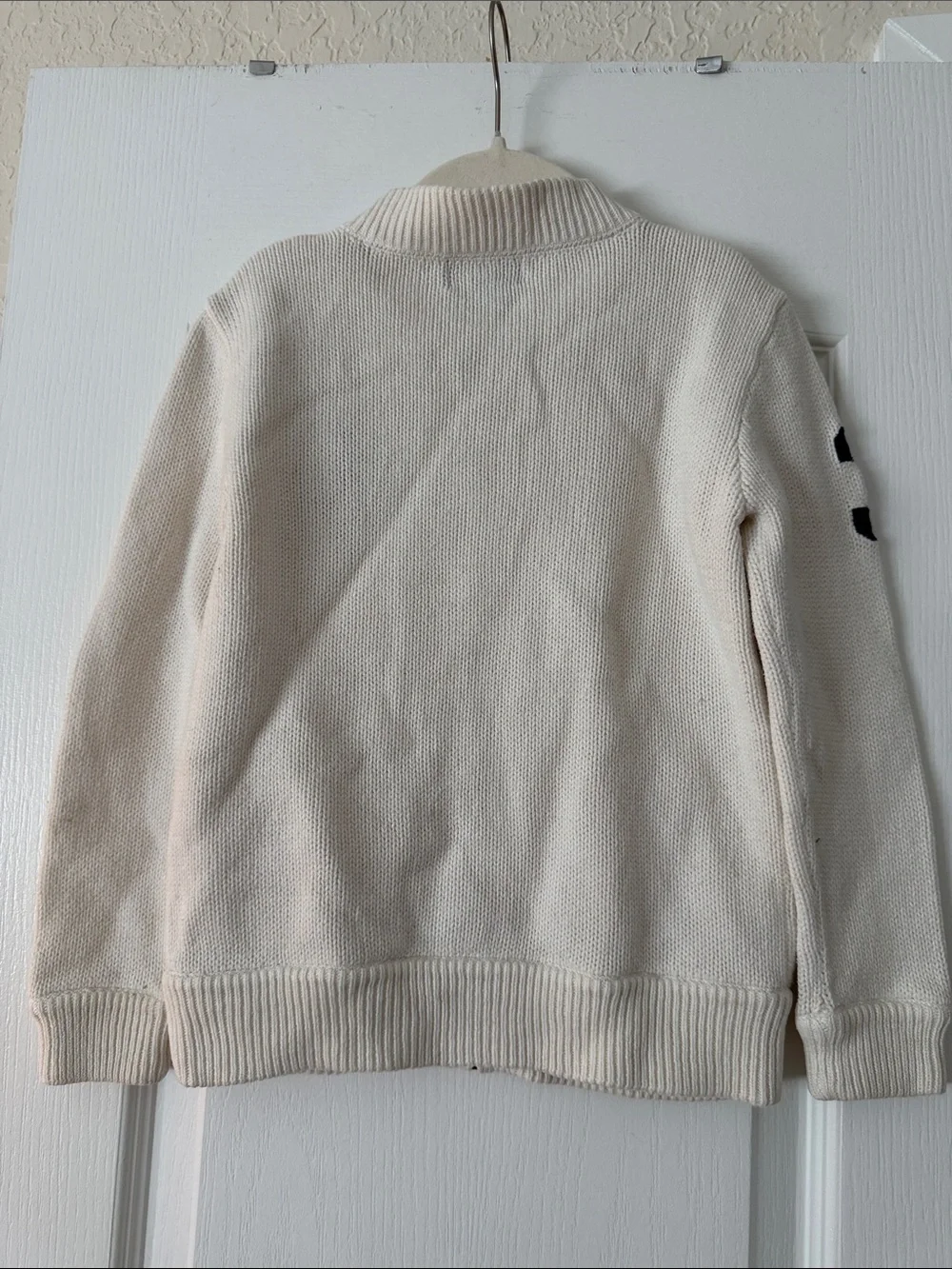 Ralph Lauren Kids Cream Zip Hoodie with Navy Pony and Sleeve Patch